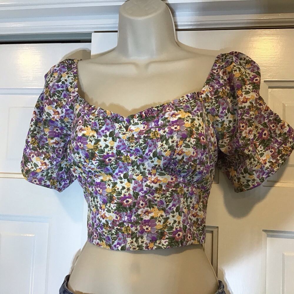 Lush NWT Womens Milkmaid Coquette Babydoll Top Sz M Cottage Peasant Western Boho